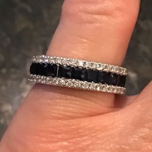 14K White Gold Genuine Sapphire and Diamond Band